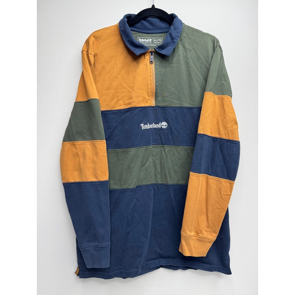 Timberland Mens XL Long Sleeve Colorblock Quarter Zip Rugby Polo Shirt TB0A1XZS